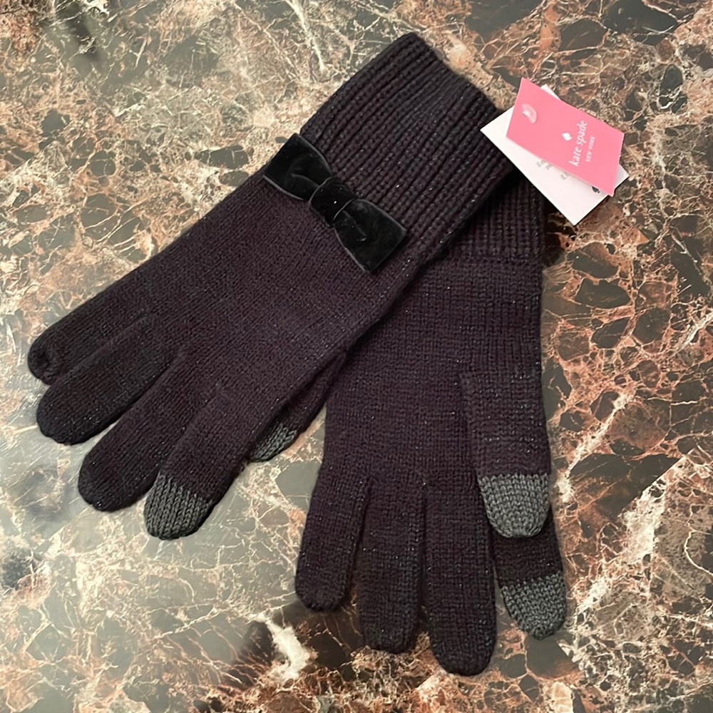NEW Kate Spade Tech-Friendly Bow Gloves (Black)